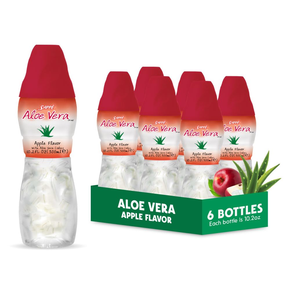 Aloe jus vera (rasa Apple) dengan potongan aloe murni pulp (6 Paket) Tanaman berbasis jus besar untuk dehidrasi dan berisi pulp aloe besar. Hal ini sehat untuk orang dewasa dan anak-anak