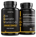 Zinc Quercetin 500mg dengan Vitamin C Vitamin D3 Bromelain Ammune Tinggi Potency Quercetin Tambahan ZQV oleh SPARTIS (Paket 1 Botol di 120- Caps)