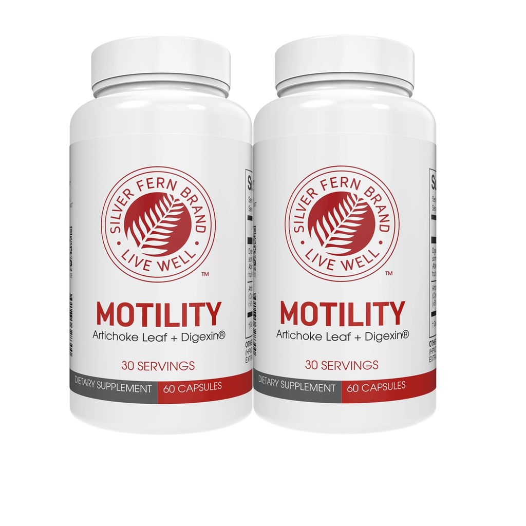 Silver Fern Brand Motility - Bukan-Laxative Constipation dan Slow Motility Boost - 120 Kapsul, 60 Day Supply - Berisi Artichoke, Tender Okra Pods, & Winter Cherry