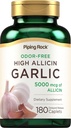 Piping Rock Odorless Bawang putih Pil dengan High Allisin 124; 180 Caplets 124; Odor Free 124; Vegetarian, Non- GMO, Gluten Free