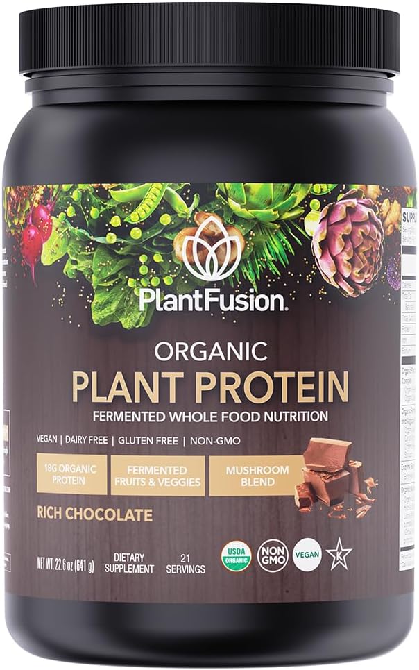 SOTRU Vegan Protein Powder - Seluruh Pangan, Tanaman berbasis Protein dengan Superfood Hijau, Enzymes & Progories - USDA Disertifikasi Organik, Non-GMO, Bebas - Coklat 18.5 oz, 21 Hamba