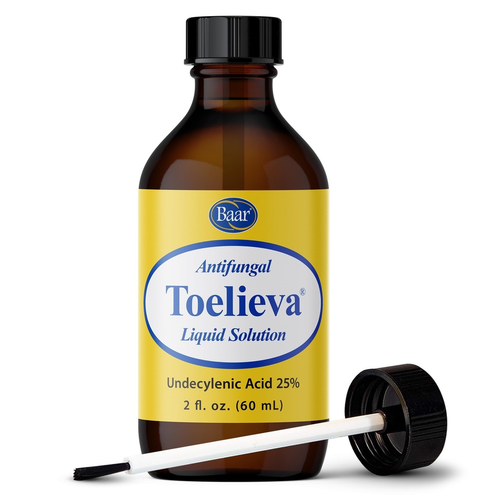 Baar Product - Toeleva Antifungal Liquid Solution - 25% Acid Undechellenic, Organic Olive Oil, Grapefruit Extract - Maximum Power - Perkelahian Fungus Ununder & Around Toenails - 2 oz