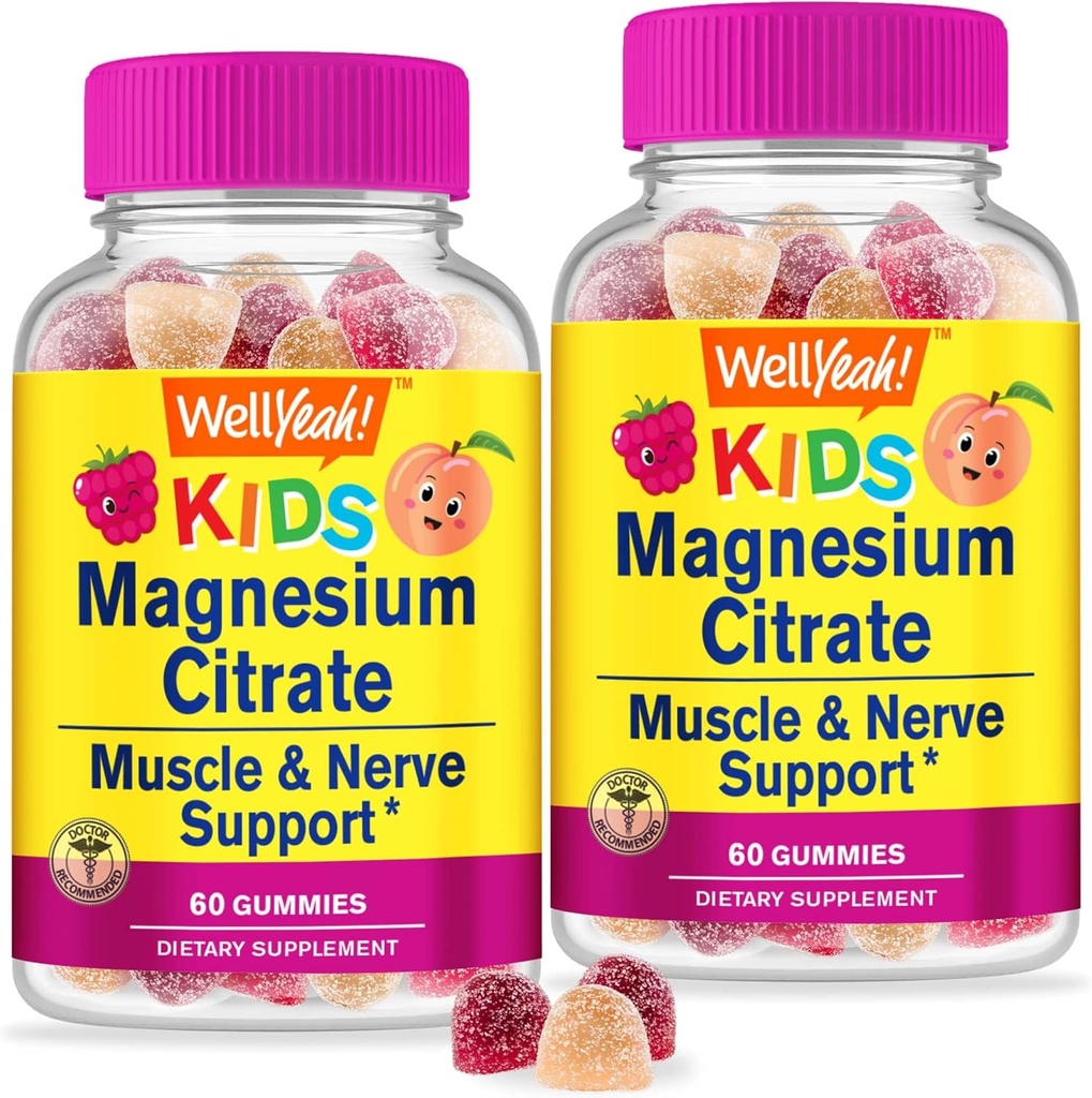 WellYeah Magnesium Citrate Gummies for Children (2 Pack) - Supplemen Stress Relief Chewable Stress untuk Anak-Anak