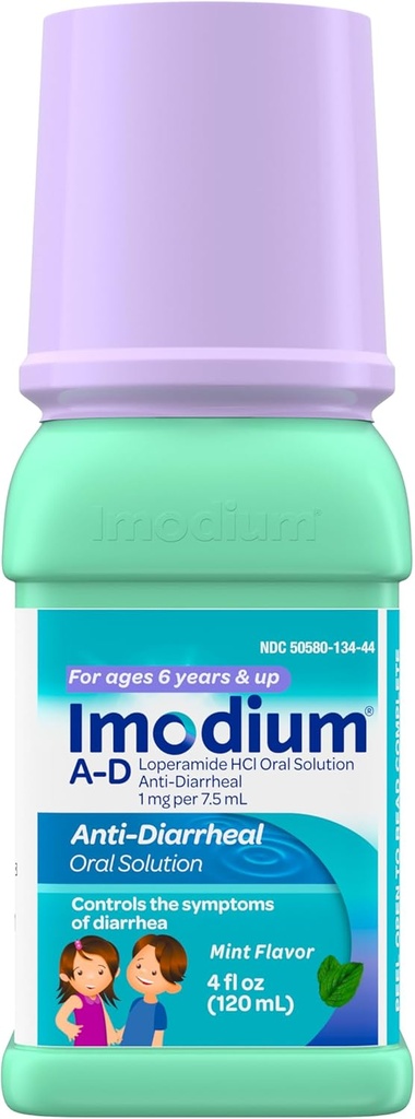 Imodium A-D Children 's Liquid Anti- Diarrifize Medicine dengan Loperamide HCI, Oral Solution for Diare Symptom Treatment & Control for Children Ages 6 +, Mint Flavor, 4 fs. oz