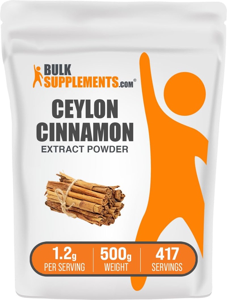 BulkSuplements.com Cinnamon Bark Extract Powder - Ceylon Cinnamon Suplement, Herbal Suplemen - Vegan & Gluten Bebas, 1.2g per Serving, 500g (1,1 lbs) (Paket 1)