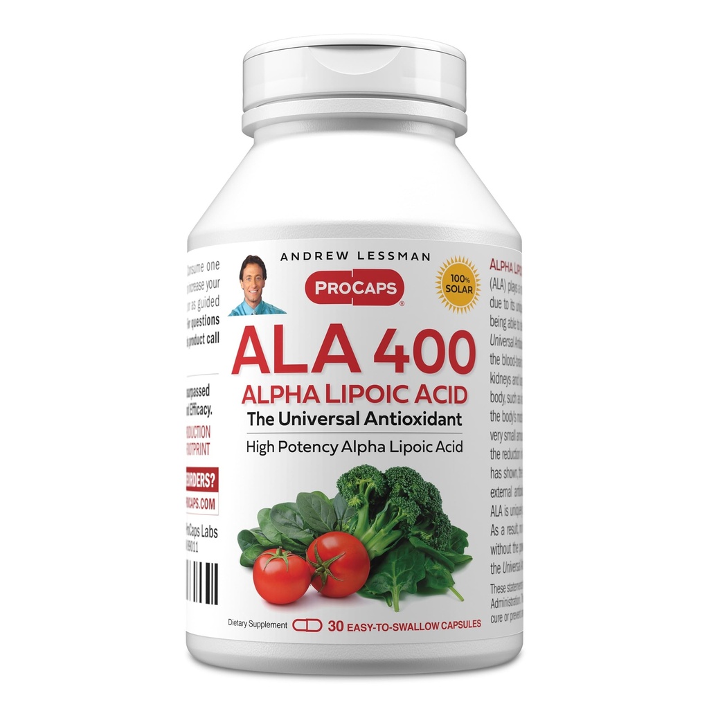 ANDREW LESSMAN Alpha Lipoic Acid ALA 400mg - 30 Capsules - The Universal Anti- Oxdant, Ultra- Tinggi Potensi, Tidak Ada Alamat