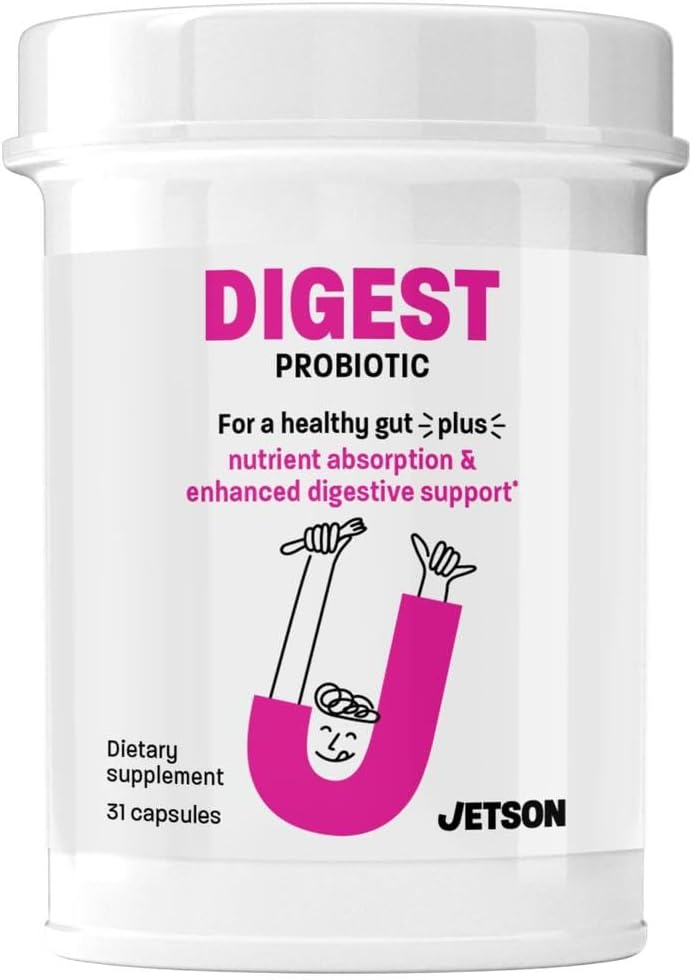 Jetson Digest - Diffic & Imune Dukungan Formulasi Probiotik - Promoses Pergerakan Bowel Reguler, Menimbulkan Gangguan & Bloating, Mendukung Kebal - Gluten Bebas, Vegetarian, Non-GMO (31 Count)