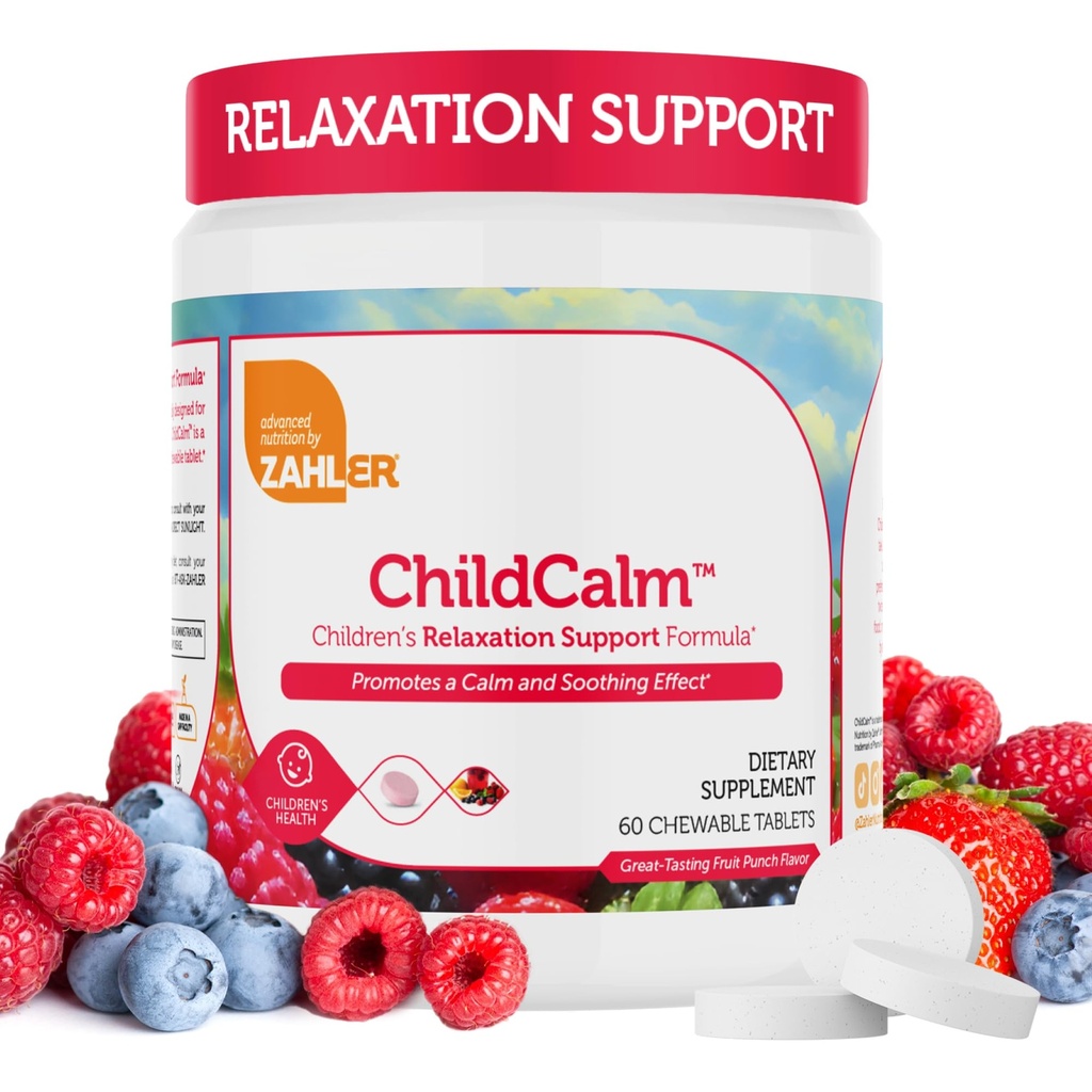 Zahler ChildCalm, Kosher Fruit Magnesium Chewable for Kids - Natural Calm, Mood Support, and Relaxation - Calming Kids Magnesium Suplemen Anak Magnesium, 60 tablet