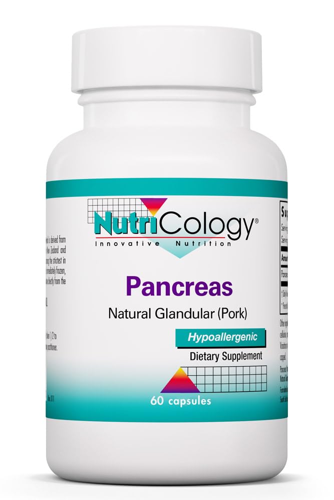 Nutricology Pankreas Pork 425mg Tambahan - Pankreas Natural Glandular, Pankreas Enzymes, Amylase, Protease, Lipase, Hypoallergenic - 60 Count