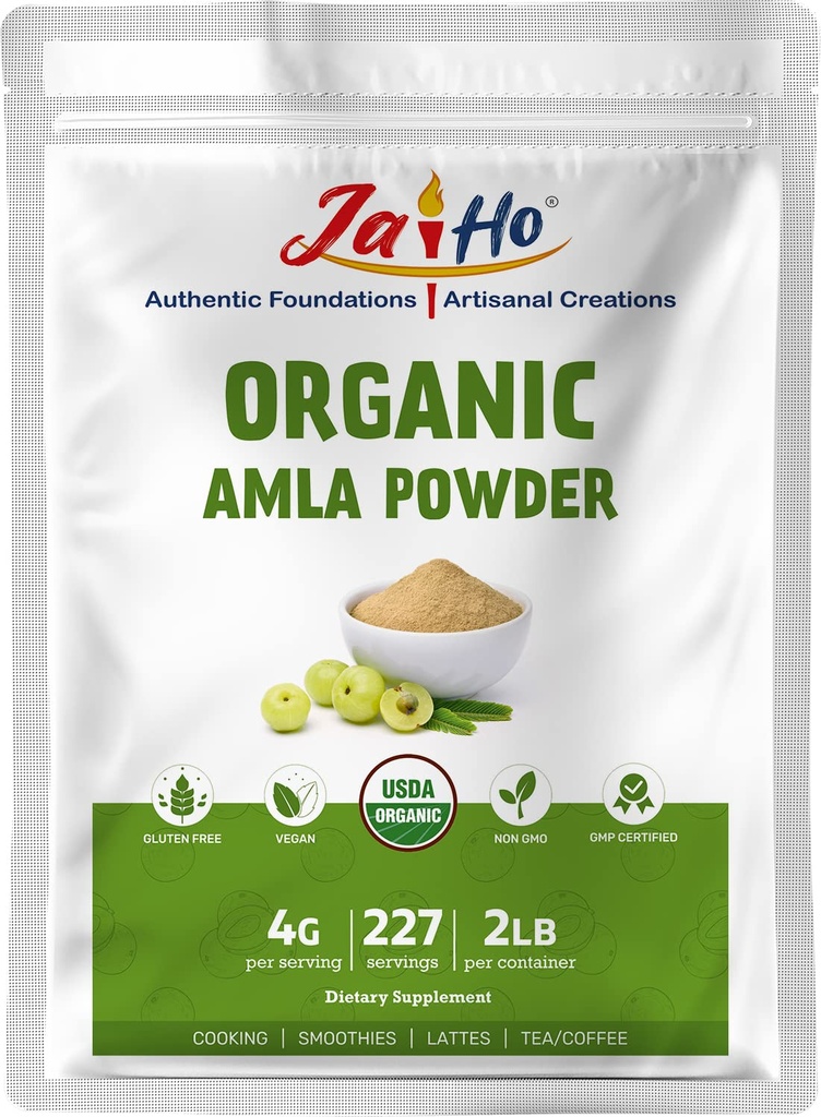 Jai Ho Organic Amla Berry Powder (Amalaki), 2 LB - Rich in Antioxidant Vitamin C 124; Pasokan ImmunityGluten Free, Vegan, Non- GMO - Resleable Zip Lock Pouch