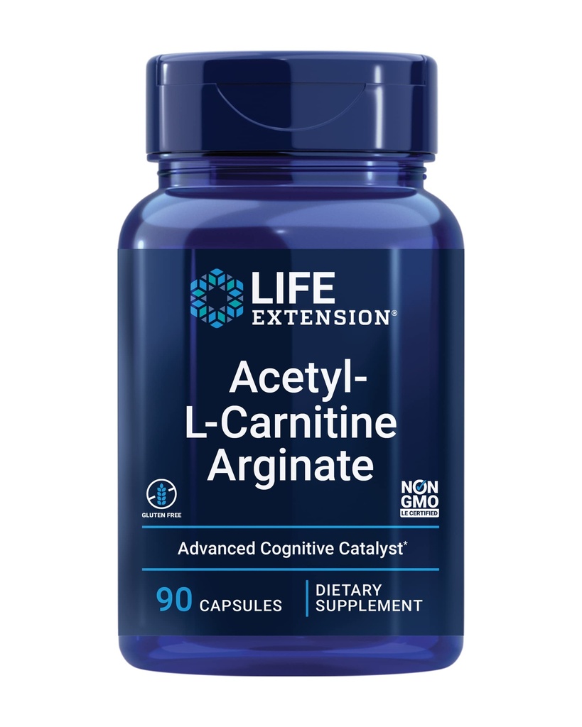 Ekstensi Hidup Acetyl- L- Carnitine Arginate, Advanced Brain & Nerve Health, Cellular Energy Support, Gluten- Bebas, Non- GMO, 90 Kapsul