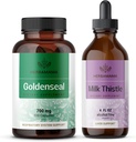 HERBAMAMA Goldenseal dan Milk Thistle Kit - Bundle dari 700 mg Goldenseal Root Capsules dan Milk Thistle Thirture 2 - Vegan, Non-GMO, Sugar & Alcohol- Free-2 Pack