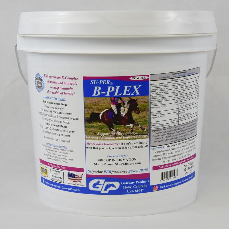 SU-PER B-Plex Powder Equine Vitamin - Complex B-Complex Horse Vitamin dan Mineveral Hooves, Red Blood Cells, Horse Calming Powder - 12.5 Pounds, 6 Bulan Supply (180 Hari)