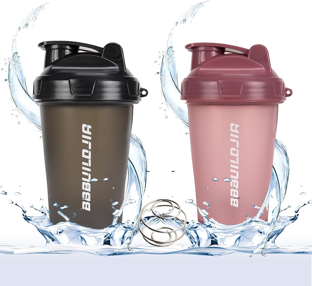 2 Pack Shacker Bottle Holds upto 17oz, BPA Blending Ball Whilk, Portabel Pre Workout Protein Drink, Mixes Cocktails Smoothies Shakes, BPA Free & Dishwasher Safe Black / Pink