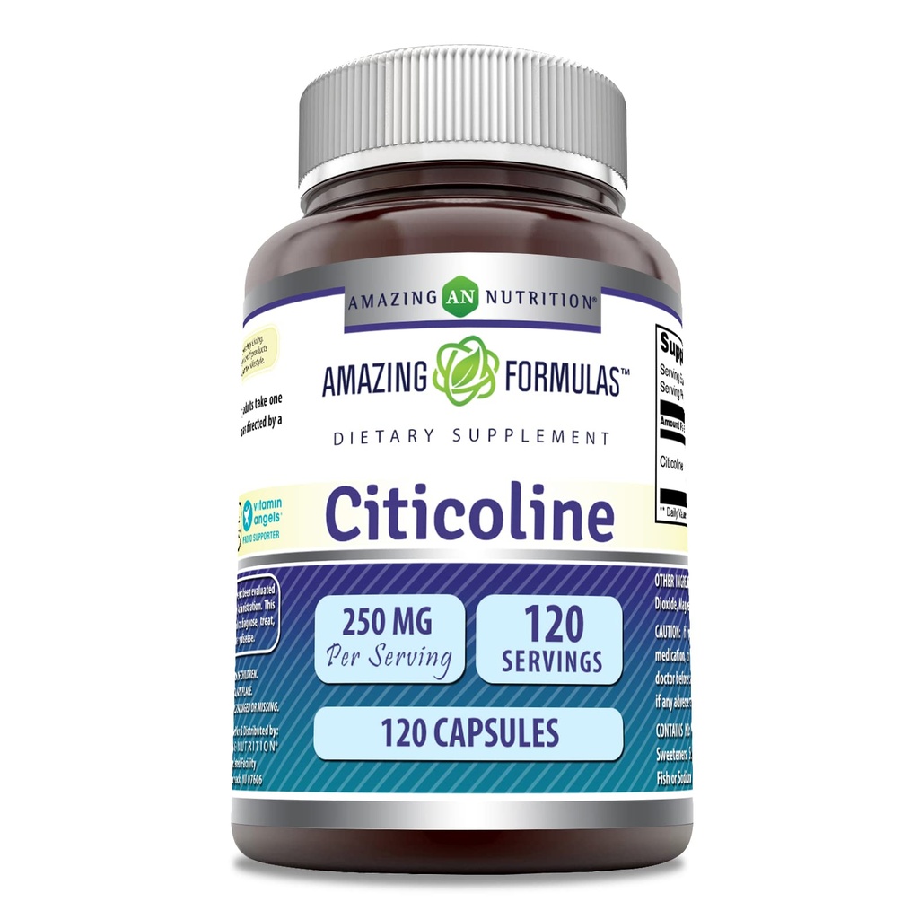 Amazing Formulas Citicoline 250 mg 124; Capsules Suplemen 14; Non- GMO 124; Gluten Free Alag124; Dibuat di USA (120 Count)