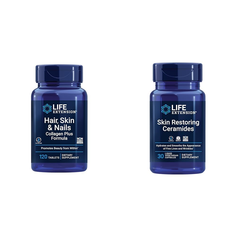 Rambut Ekstensi Hidup, Rambut Skin & Nails Collagen Plus Formula 120 Count & Skin Mengembalikan Ceramades 30 Liquid Vegetarian Capsules