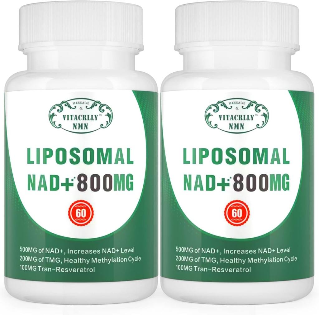 NAD + Supplemen Lipomal NAD + Plus 800MG Nicotinamide Alternatif Riboide untuk Energi Sel, Penuaan Healthy dan Pemulihan Otot 120 Capsules Pack of 2