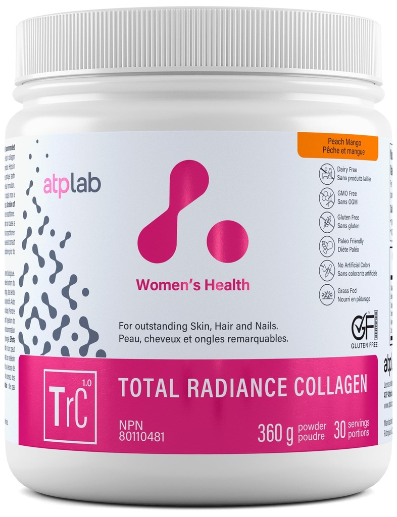 ATP LAB Total Radiance Collagen - Peach Mango Flavor, 360g - Collagen Peptides Powder for Women - Collagen Protein Collagen Hidrolyzed dengan Biotin