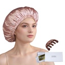 100% Mulberry Silk Bonnet for Sleeping Women Long Hair -Double Lapis Sleep Cap -Silk Sleep Bonnet with Elastic Stay On Head (Pink, Large)