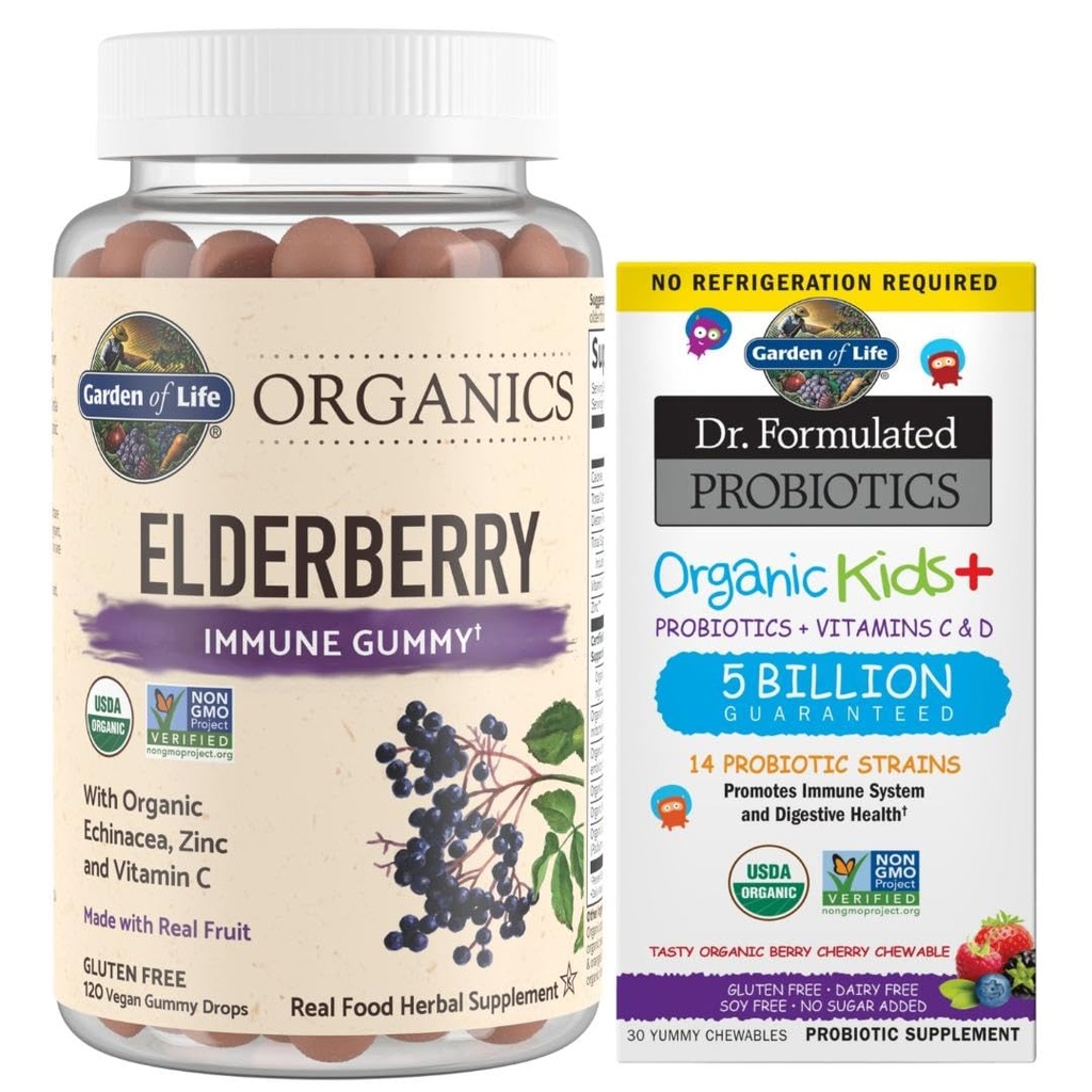 Taman Kehidupan Organik Elderberry Gummies untuk Orang Dewasa & Anak - Anak - Anak Pendukung Kebal: