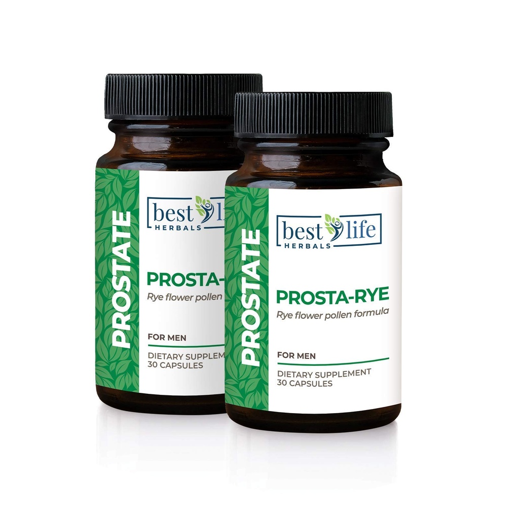 Best Life Herbals Prosta- Rye - Suplemen Prostat Alami untuk Percobaan Manusia yang Diaktifkan Prostat, buang air kecil yang banyak, Bladder Overaktif - 2 Botol, 60 Kasules