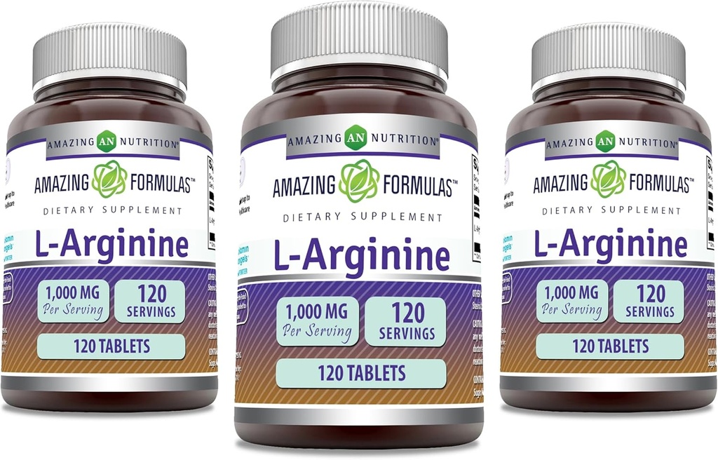 Amazing Formulas L-Arginine Suplemen 12.4; 1000 Mg Per Serving 124; Tablet 134; Amino Acid Suplemen Perempuan & Men 124; Non-GMO 124; Gluten Free 124; Dibuat di AS (120 Count 124; 3 Pack)