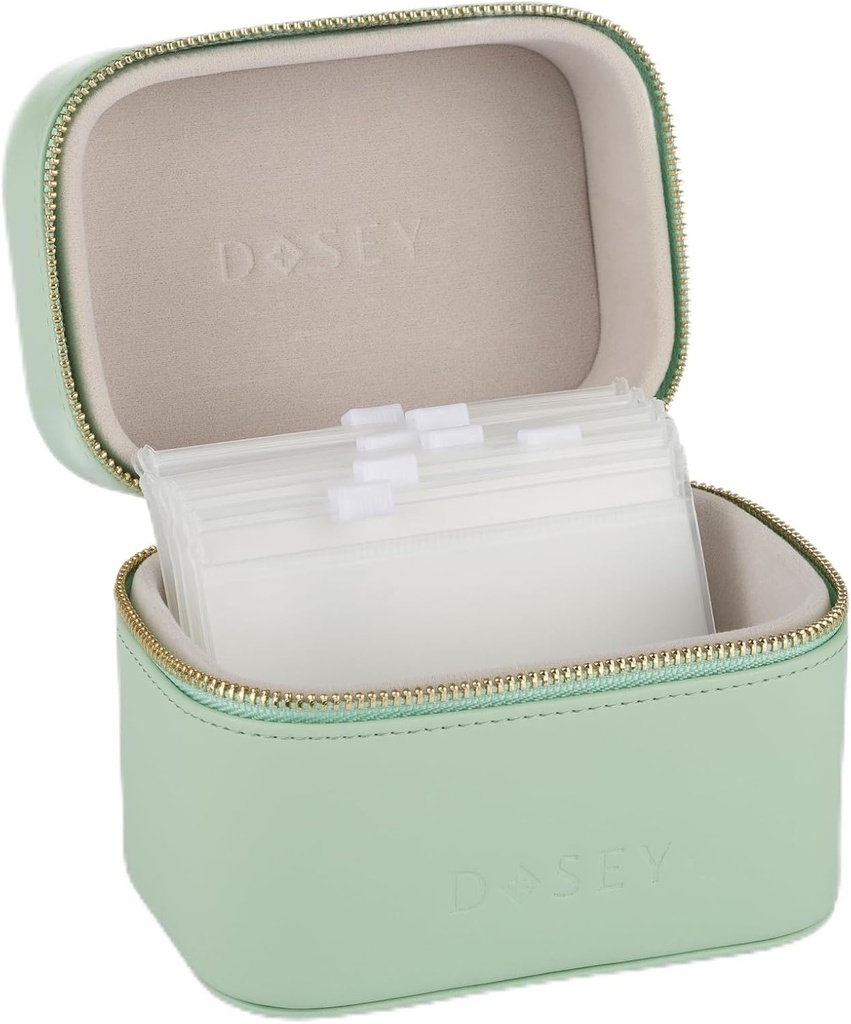 SaGE Dosey Travel Pill Case & Easy- Slide Pouches - Vegan Leather Daily Pill Organzer dengan 7 Pocket Airtight for Medical Storage & Protection