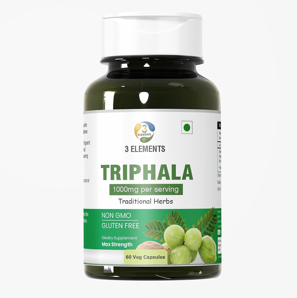 3elemen Triphala 1000mg I 60 Capsules for Daily Detoxaying, Cleansing, & Regreating, Ditraffic & Colon Dukungan, Imune System Dupport, Adaptogen, Nutrient Dense, Vegan, Gluten- Free