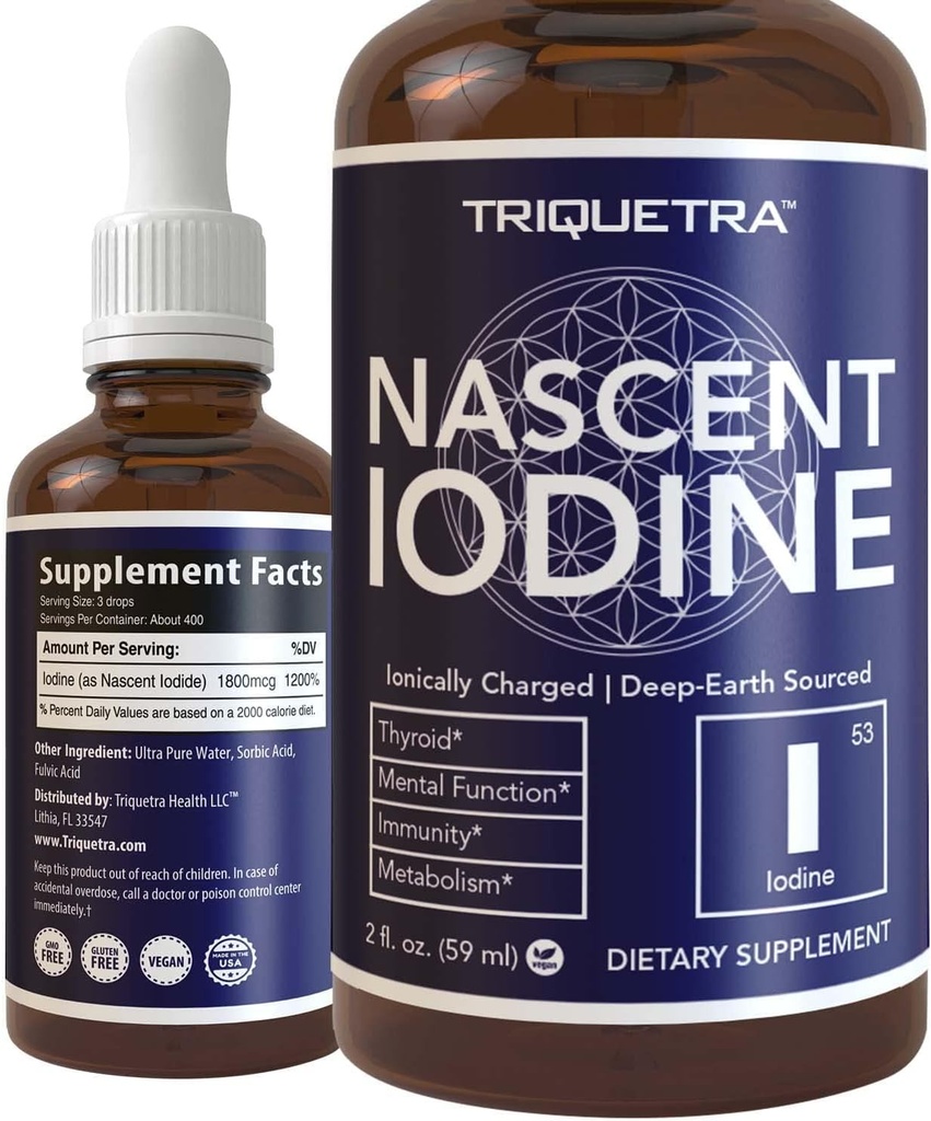 Nascent Isodine Supplement 400 Servis, Glass Bottle, Vegan, 1800 mcg - 600 mcg per Drop - Pure, Clear Color - Supports Thyroid Health, Energy, Imunity & Metabolisme (2 oz).