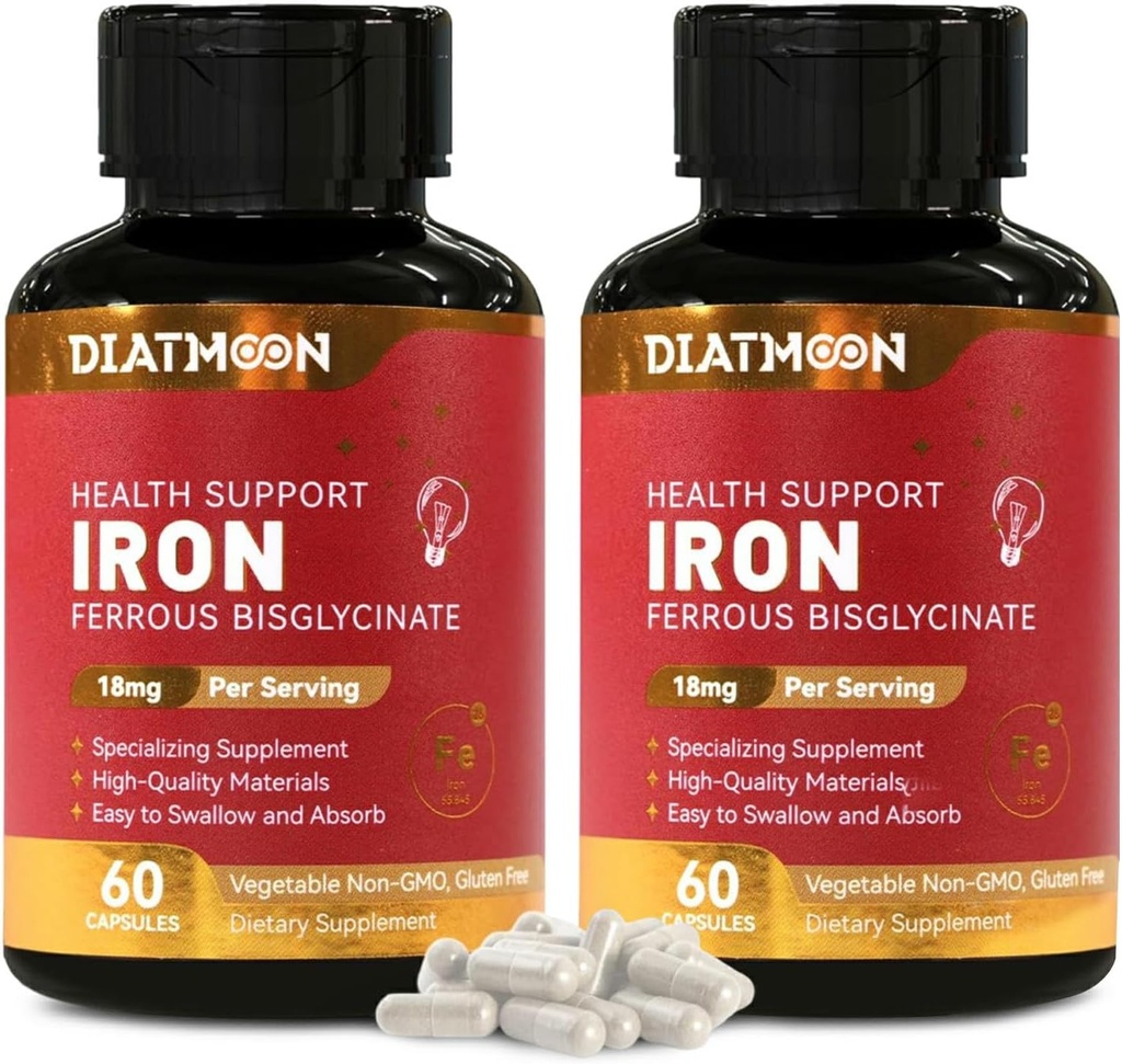 2 Paket Besi Tambahan - Sangat Absorbable Besi Bisglycinate Capsules untuk Dewasa, 120Hari Supply, Vegan, Non-GMO, Gluten- Free, Support Energi & Overall Wellsing