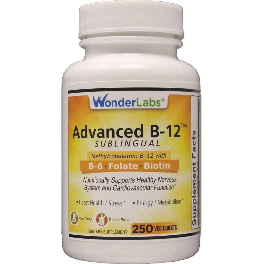 Lab Wonder Sublinual Vitamin B12 (1000 mcg), B6 (5mg), Folic Acid (400 mcg) & Biotin (25mcg) - Formulated with Methylcobalamin Vitamin B- 12 (250 Tablet)