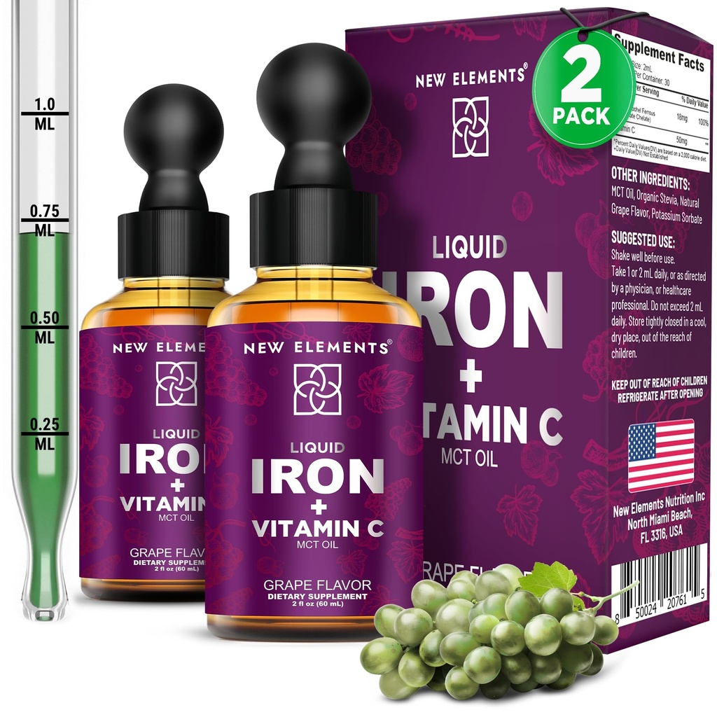 [2] Penambahan Besi Cair dengan Vitamin C - 18g Besi & 50mg Vitamin C untuk Dukungan Anemia - Blood Builder Drops for Women & Men - Asorpsi Cepat, Boosts Energy & Imunity - Vegan, Non-GMO