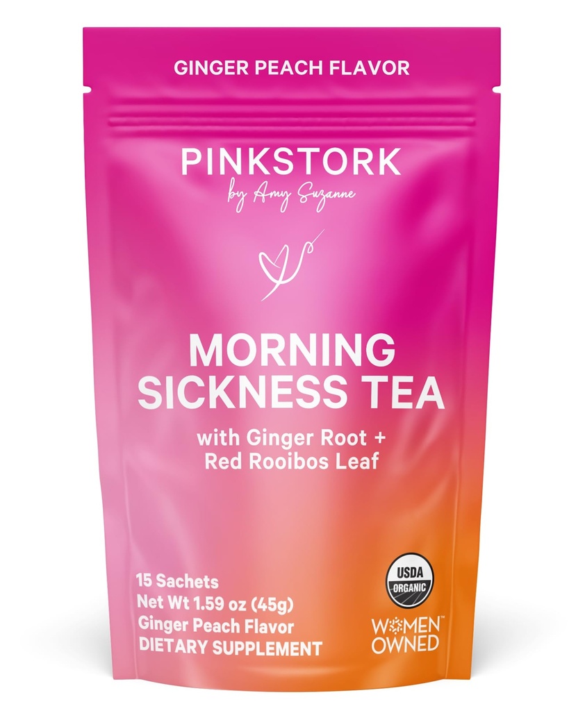 Teh Pregnancy Pagi Organ Pink Stork - Hot atau Iced Tea - Prenatal Heartburn, Indiustrable, and Constipation Support - 1st Trimpy Pregnancy Harus Haves - Ginger Peach, 15 Sachets