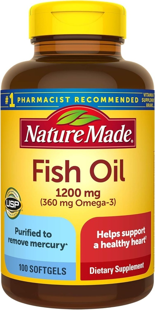Fish Oil 1200mg, 100 Softgels, Persediaan Minyak Ikan Omega 3 Untuk Kesehatan Hati