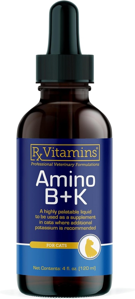 Rx Vitamin Amino B + K - Cat Vitamin B & Potasium Tambahan Kucing - dengan Amino Acids Taurine & Lysine - Aids in Cat Ginjal Dukung & Imune Dukungan untuk Kucing - Liver & Bacon 4oz