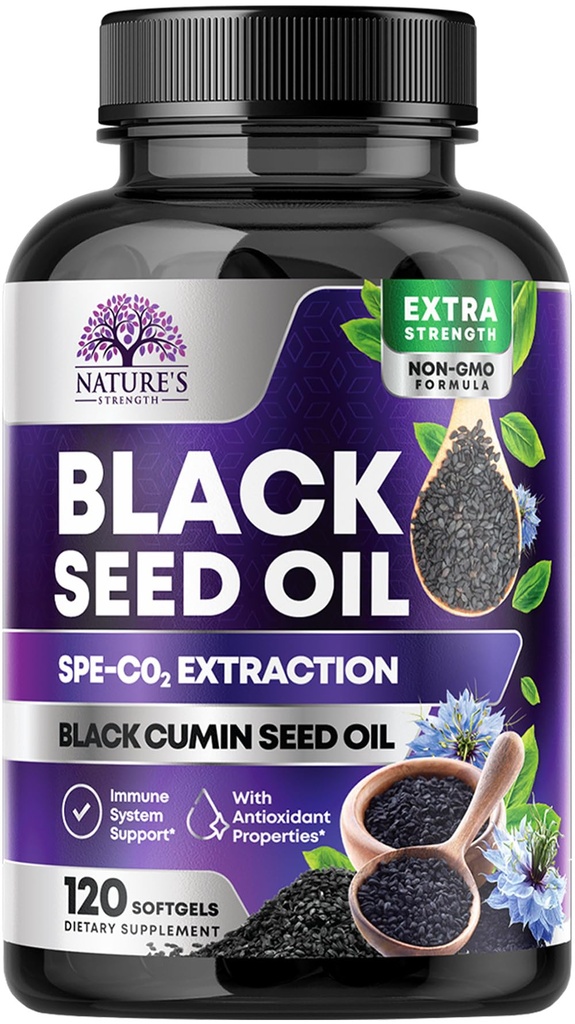 Black Seed Oil capsules 1000mg with Thymoquinone - Pure Nigella Sativa for Skin Health & Imune Support, 100% Blackseed Oil, Amazing Extraction Upon Cold Cumin Seed - 120 Softgels