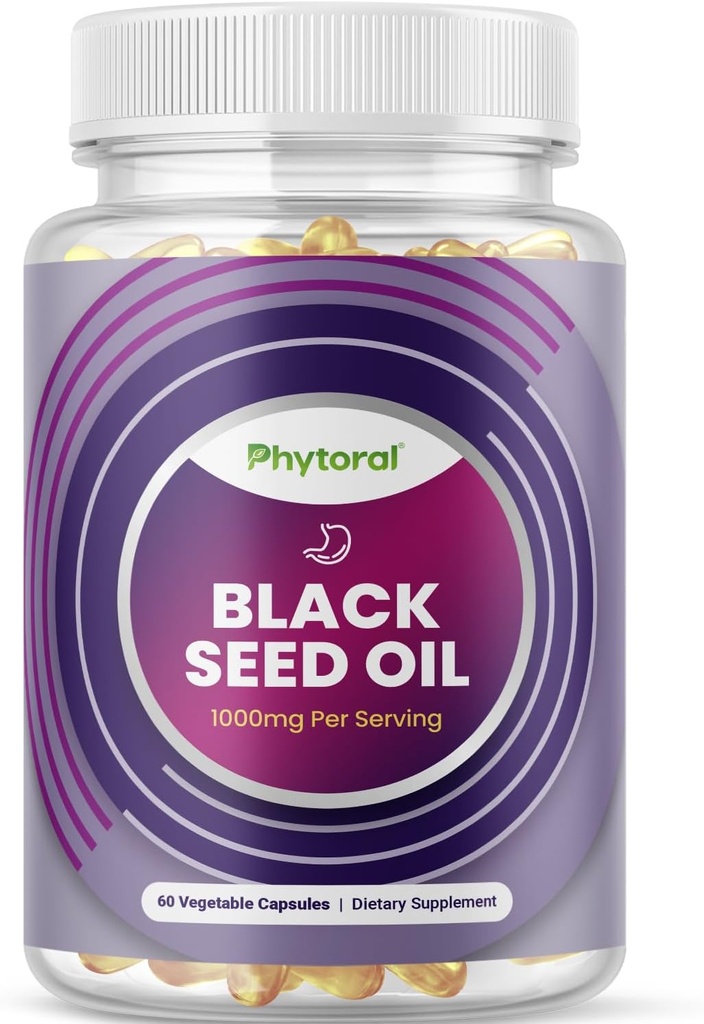 Phytoral Premium Black Seed Oil Capsules - Nigella Sativa Hitam Seed Oil Pills for Digetical Health Ammune Dupport and Brain Booster Antioksidant Supplemen - Full Spectrum Cumin Capsules