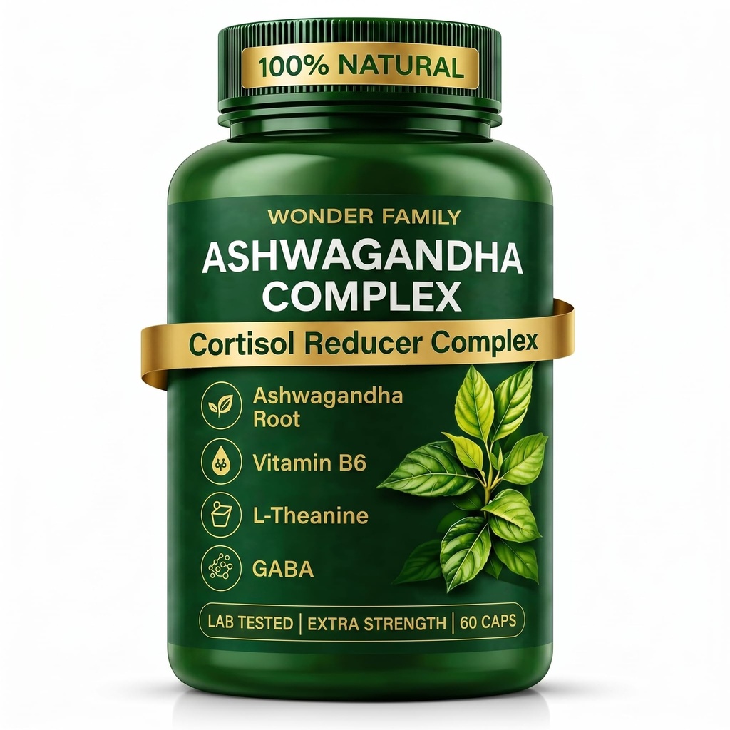 Ashwagandha Kompleks 800mg dengan GABA, L-Theanine & B6 - Dukungan Adaptogenik untuk Tenang, Fokus & Mood - 60 Capsules - lebih kuat dari 600mg - Non-GMO, Gluten- Bebas