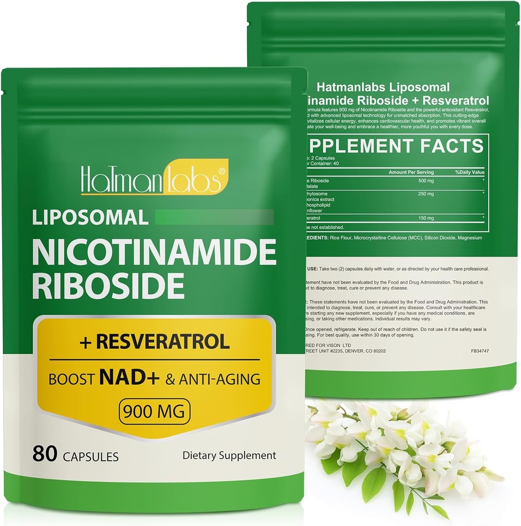 NAD + Tambahan dengan Nicotinamide Riboide- Lipomal Nicotinamide Ribside 900Mg, Suplai Reveratrol NAD Tinggi untuk Anti- Aging, Energi, Katup-80