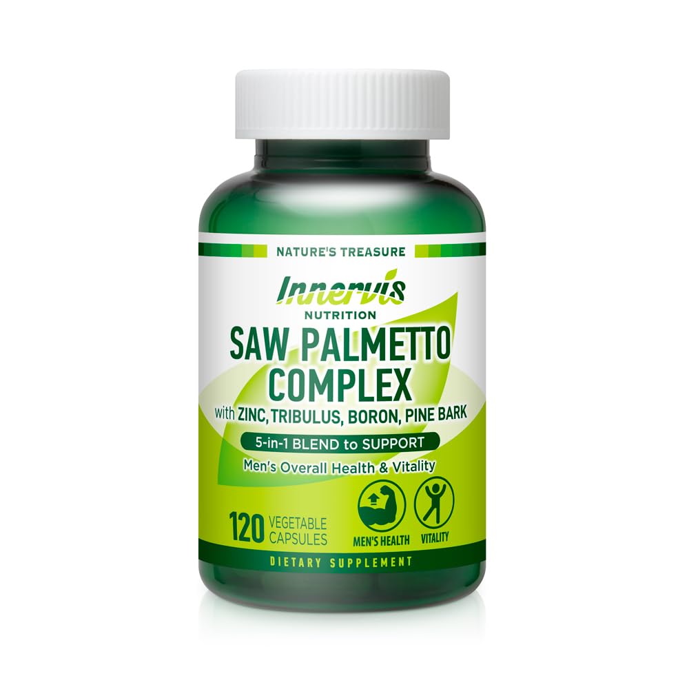 Prostat & Urinary Dukungan untuk Men - 5- in- 1 Saw Palmetto Complex dengan Zinc, Tribulus, Boron, Pine Bark - 120 Veggie Capsules