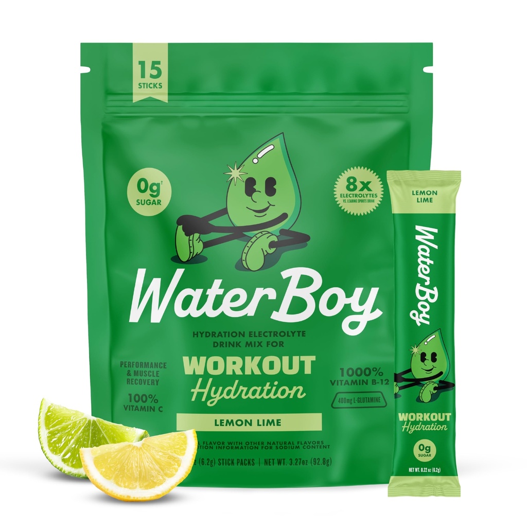 Hidration Waterboy Workout 124; 2.960mg Sugar Free Electrolyte Powrents 134; L-Glutamine + Vitamin 124; No Sugar, All Natural, Gluten Free Sound 124; 15 Drum Stick Mixes (Lemon Lime)