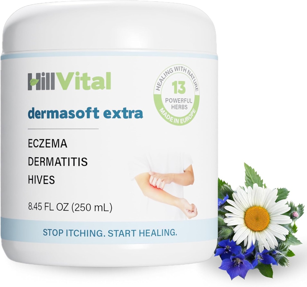 HillVital Eczema Cream for Kids - Hydrating Moisturizer for Adutures, Herbal Baby Eczema Relief Treatment, Anti Itch Lotion and Seborecritis Dermatitis 8.5 flf oz