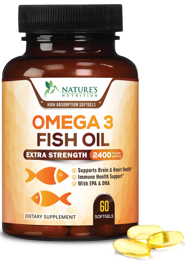 Omega 3 Minyak Ikan 2400 mg - EPA Triple Kekuatan & DHA Acids Gendut untuk Jantung, Otak & Gabungan Dukungan