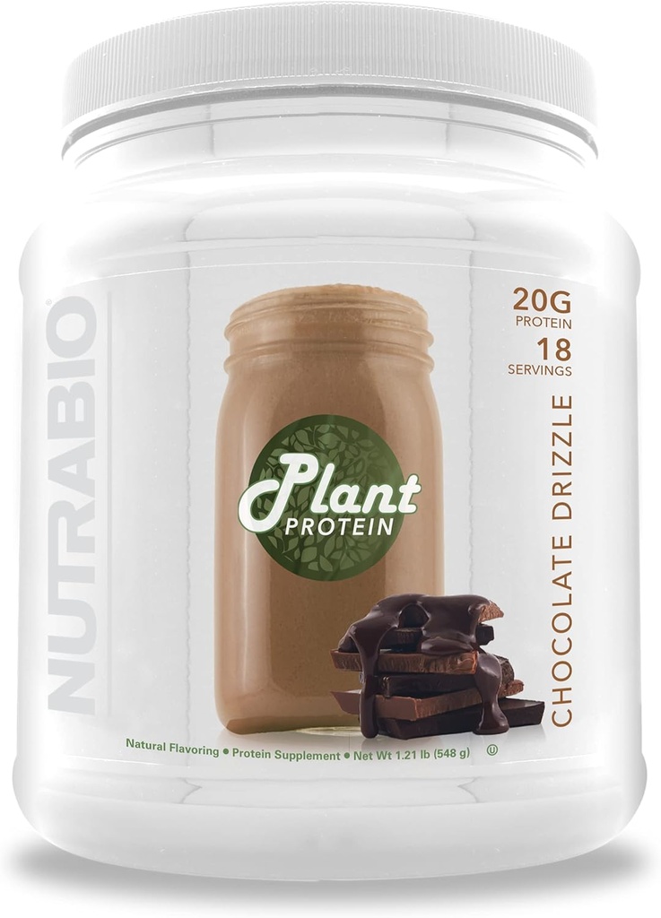 NutraBio Plant Protein Powder- Vegan Protein Powder - 20G Protein per Scoop - Organik, Laktosa Free and Dairn- Chocolate Drizzle 18 Servings
