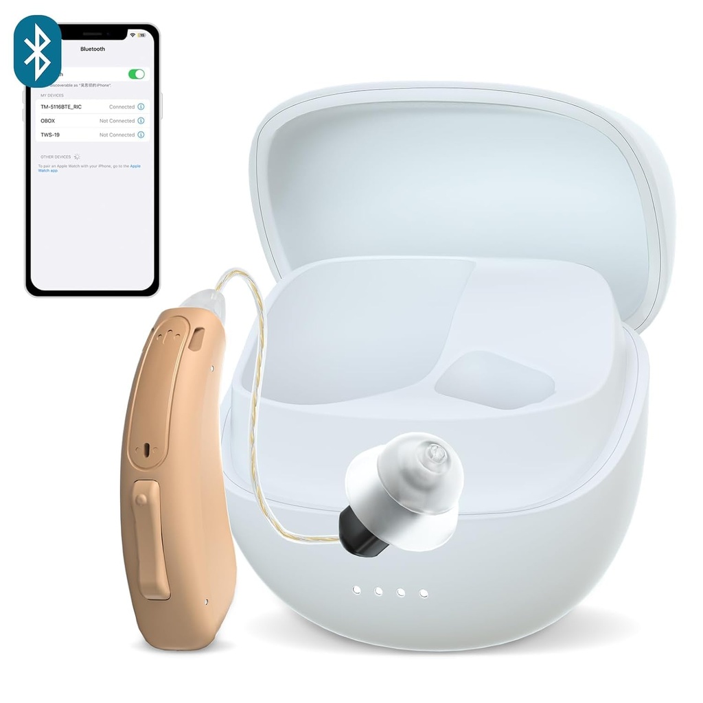 RlC Single Hearing Aid for Seniors, CUSTOM FIT Digital Over- The- Counter Rechargable Tinnitus Masking Premium Hearing Aid Solution for Dewasa, Host Invisible Bluetooth Call Diaktifkan, Auto- On, 1pc Left Side