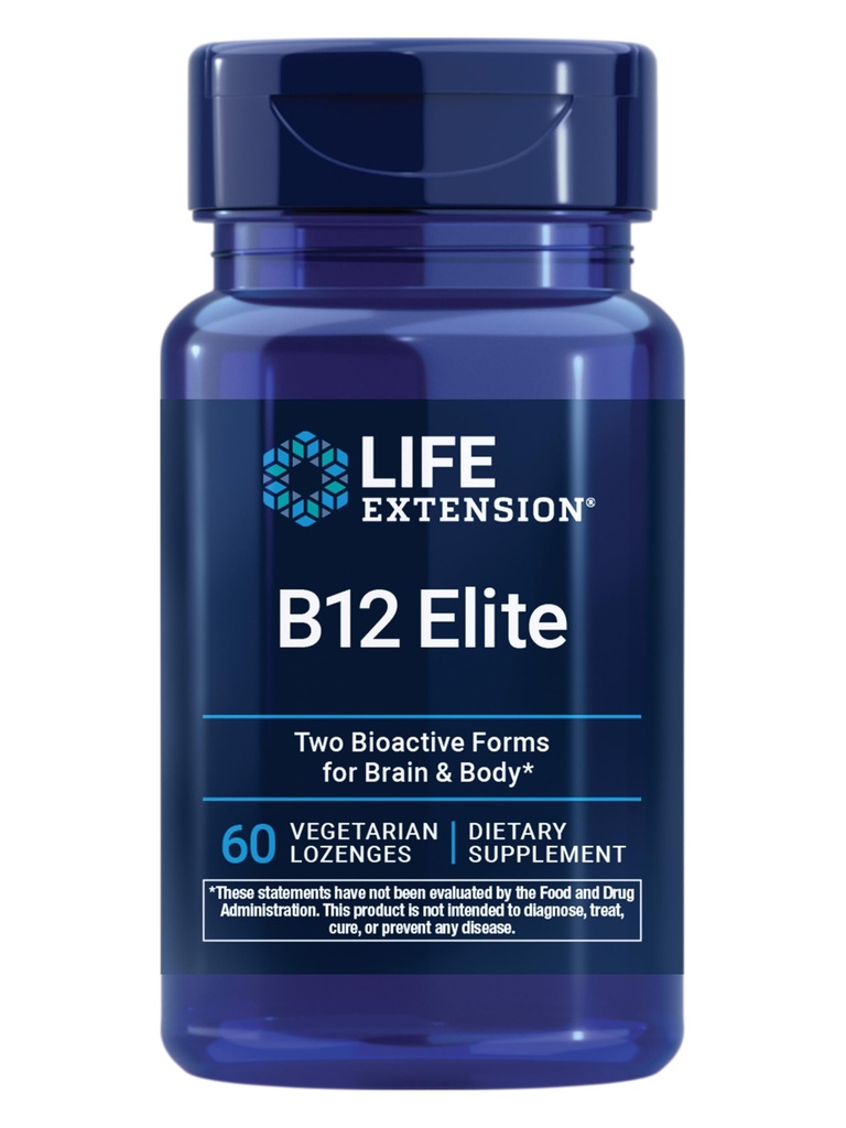 Ekstensi Hidup B12 Elite, adenosillcobalamin, methylcobalamin, Two Active Forms for Brain Health & Dopamin Produksi, Non-GMO, Gluten- Free, Vegetarian, 60 lozenges