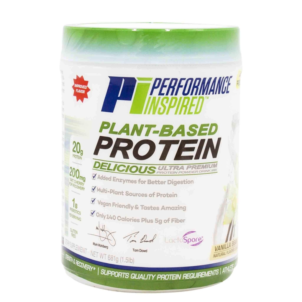 Performance Inspired Nutition Plants - Based Protein Powder - All Natural - 20G Protein - 1B Progrees - Digetical Enzymes - Fiber Packed - Gluten Free - Vanilla Bean - 1.5lb