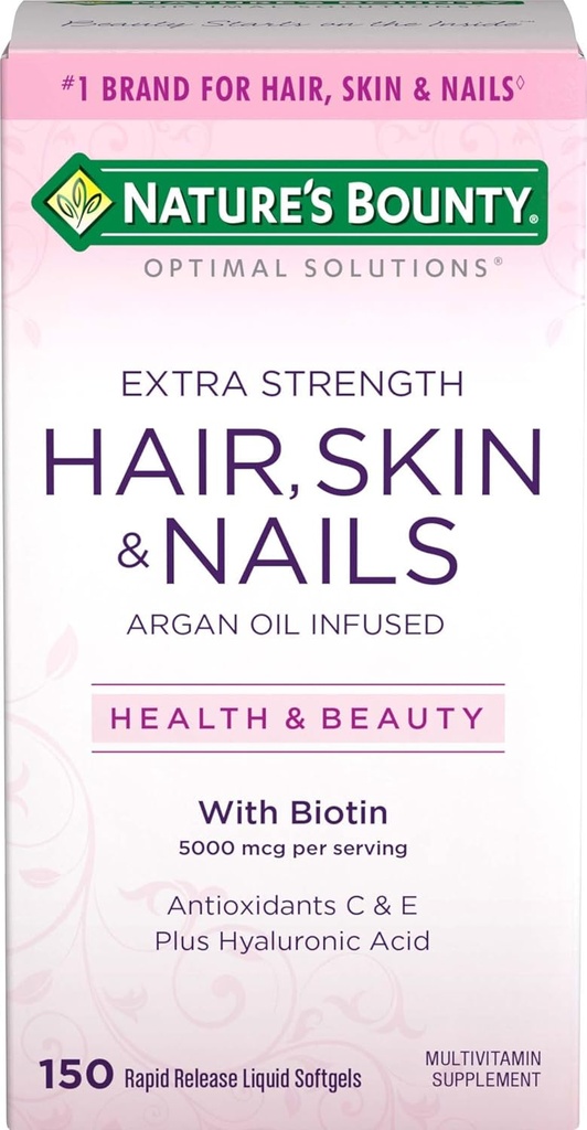 Nature 's Bounty Optimal Solusi Rambut Skin & Nails Ekstra Kekuatan Softgels, 150 Cacah