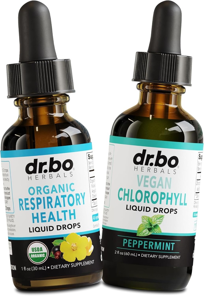 Lung Detox Respiratory Health Drops & Chlorofil Liquid - Sistim Repiration Organik Herbal Lung Cleanse Mullein untuk Dukungan Lungs Bronchial - Chlorophill Drops Odor Cleanse Internal Deodoran