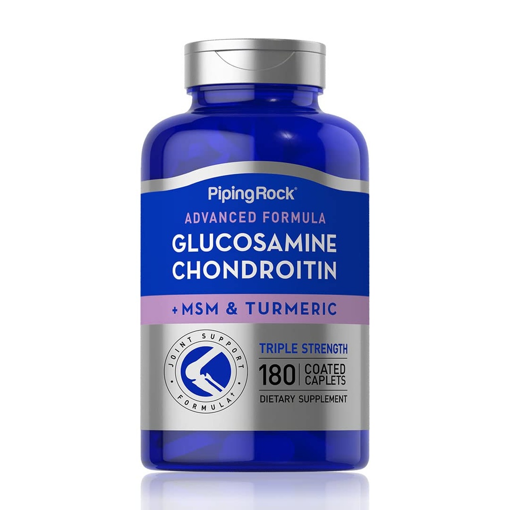 Piping Rock Glucosamine Chondroitin MSM Turmeric 124; 180 Caplets 124; Triple Power 124; Advanced Supplemen 12.4; Non- GMO, Gluten Free